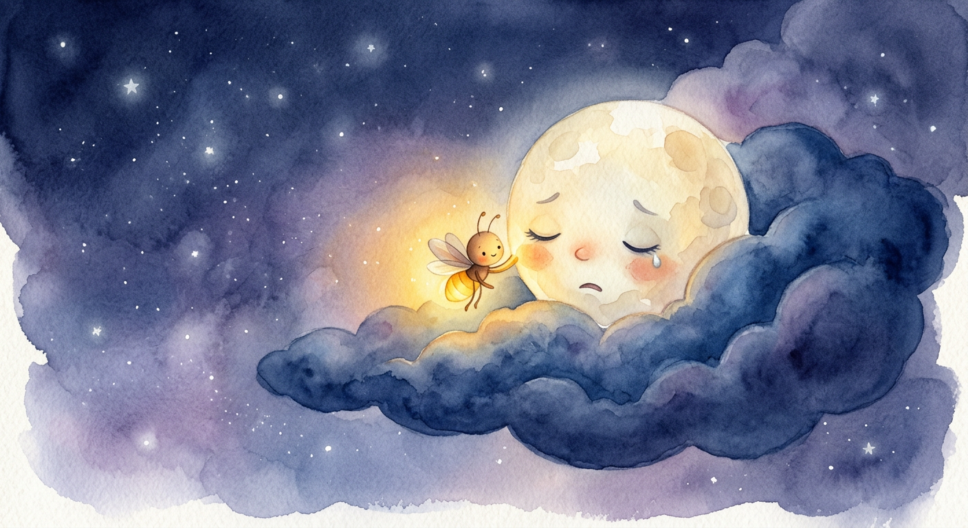 Cover illustration for The Moon Who Forgot How to Shine