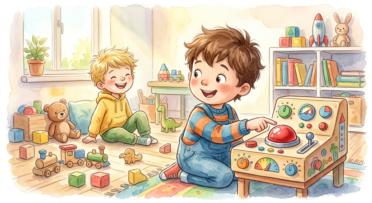 Cover illustration for Leo y el Gran Botón Rojo